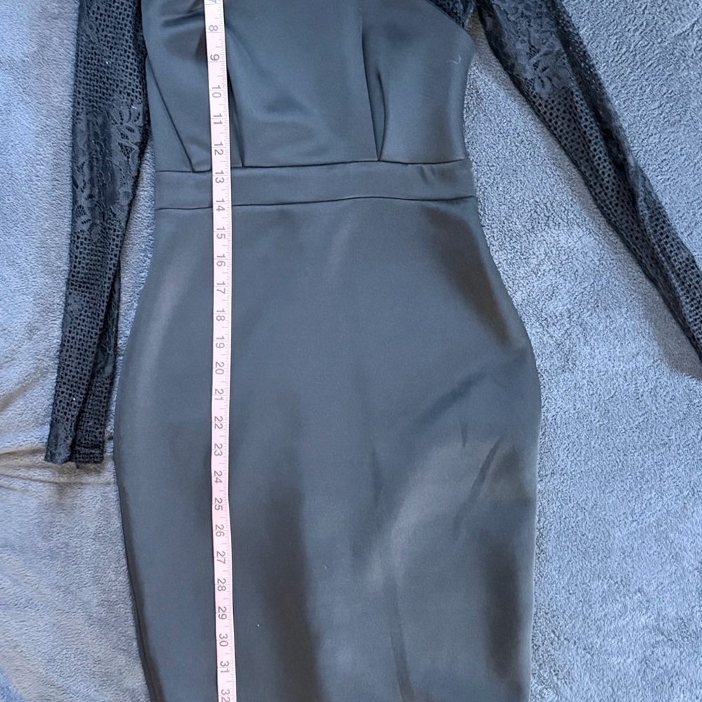 ASOS Black Lace High Neck Bodycon Midi Dress US 2 Long Sleeve Cocktail Dress - Picture 8 of 11